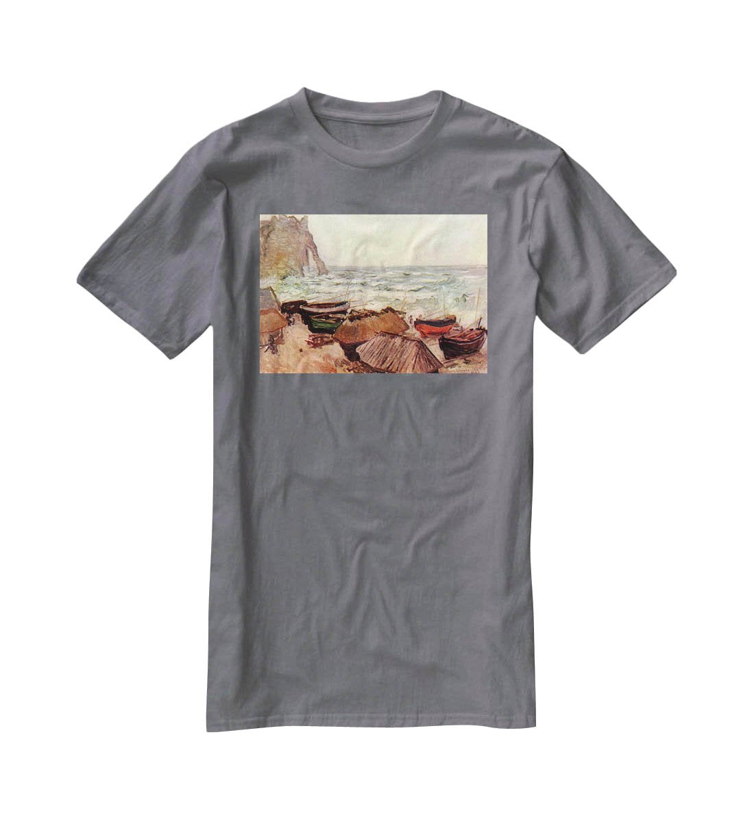 Durchbrochener rock at Etretat by Monet T-Shirt - Canvas Art Rocks - 3