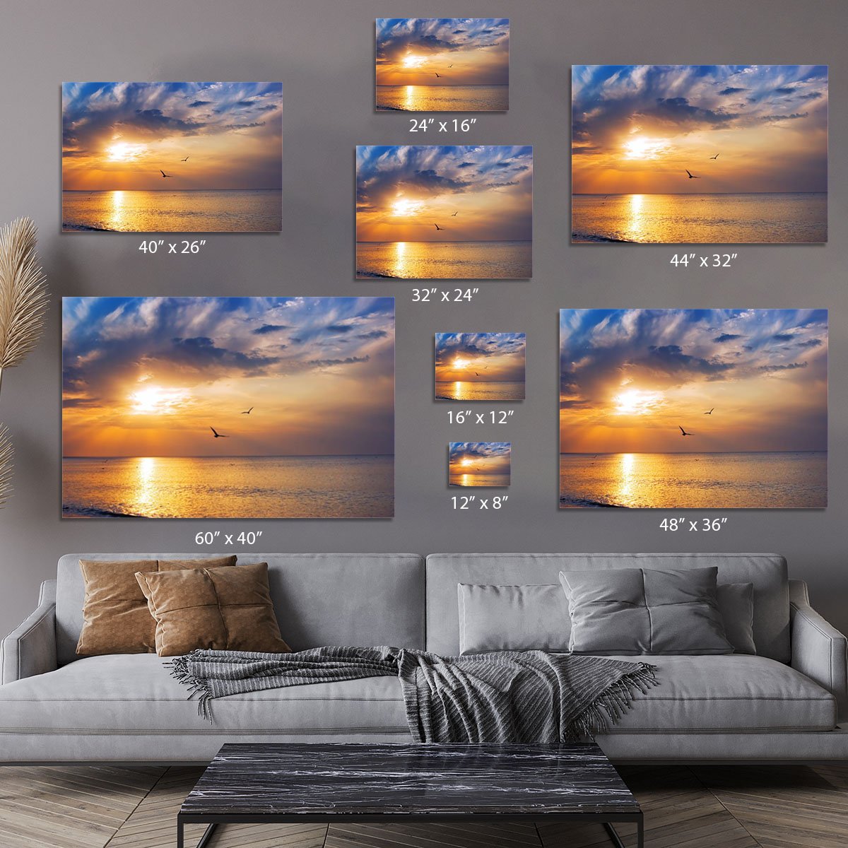 Early morning sunrise over the sea and a birds Canvas Print or Poster