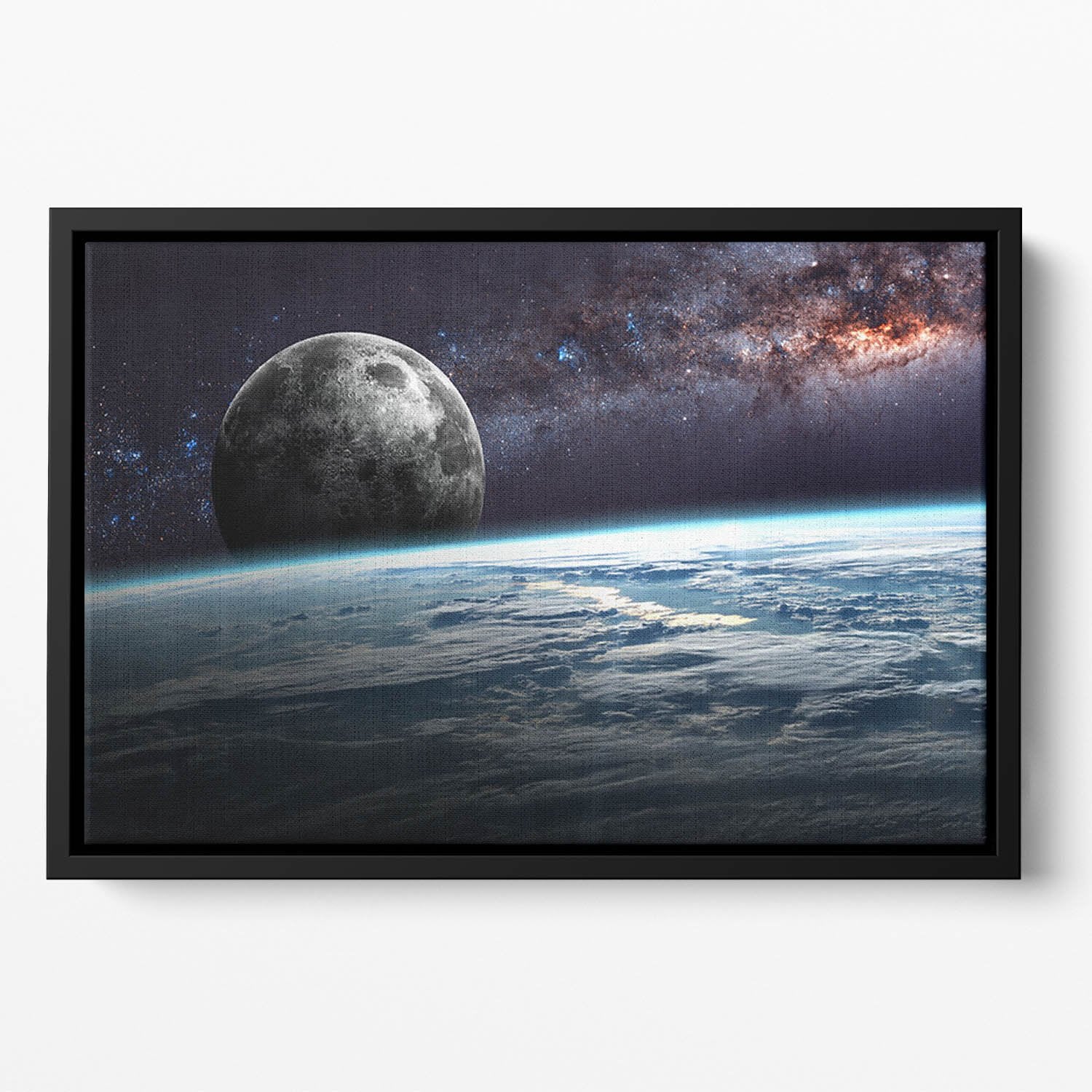 Earth Moon and Stars Floating Framed Canvas