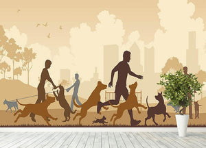 Editable vector illustration of dogs and their owners in a park Wall Mural Wallpaper - Canvas Art Rocks - 4