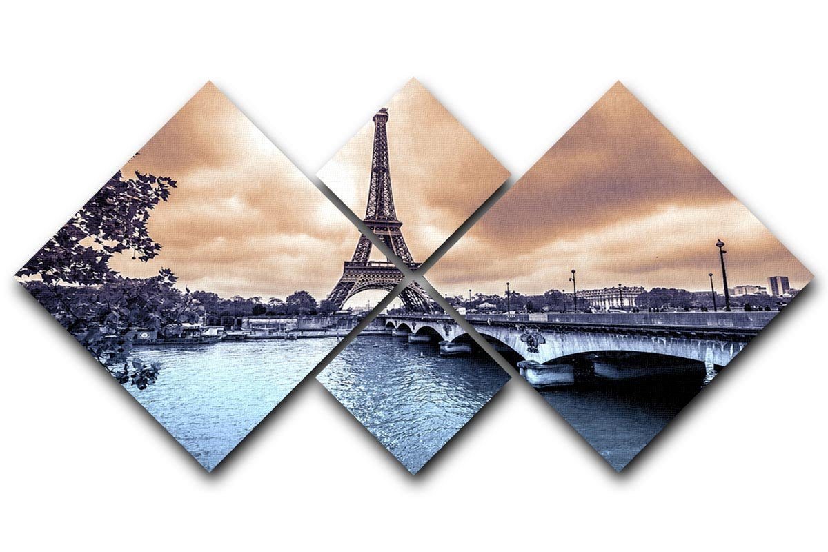 Eiffel Tower from Seine 4 Square Multi Panel Canvas  - Canvas Art Rocks - 1