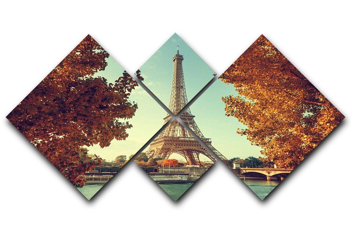 Eiffel tower in autumn time 4 Square Multi Panel Canvas  - Canvas Art Rocks - 1