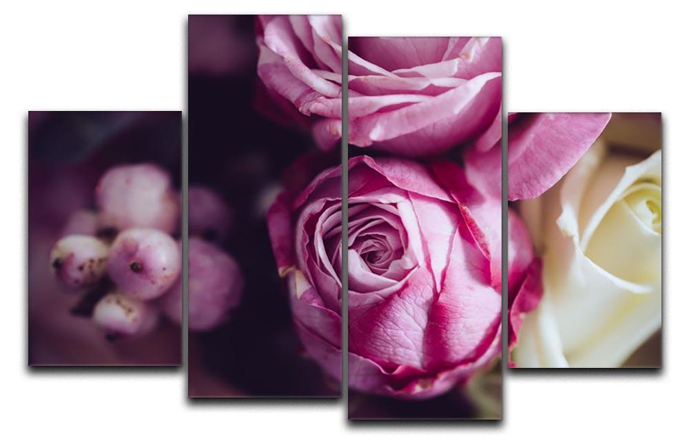 Elegant bouquet of pink and white roses 4 Split Panel Canvas  - Canvas Art Rocks - 1