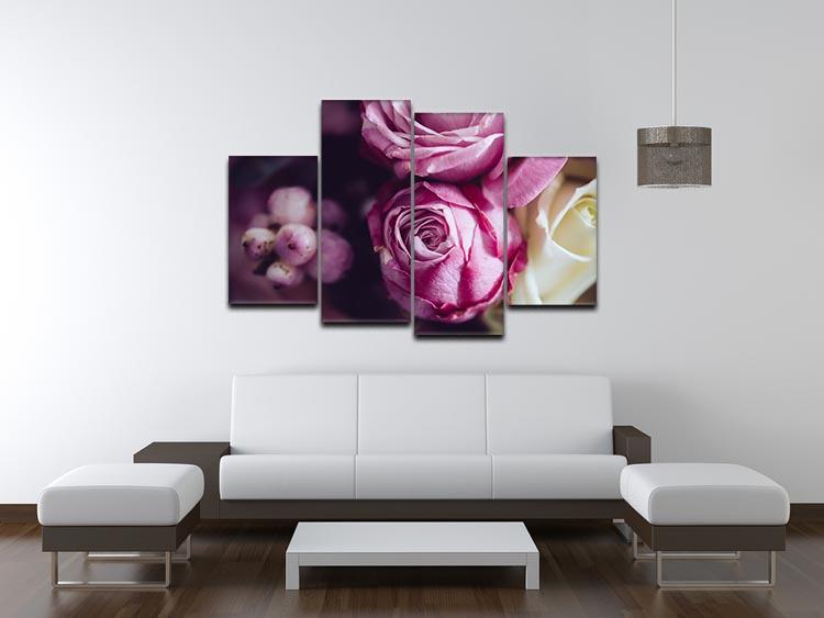 Elegant bouquet of pink and white roses 4 Split Panel Canvas  - Canvas Art Rocks - 3