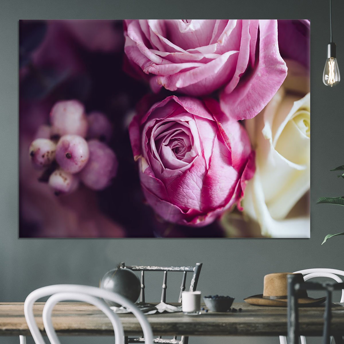 Elegant bouquet of pink and white roses Canvas Print or Poster
