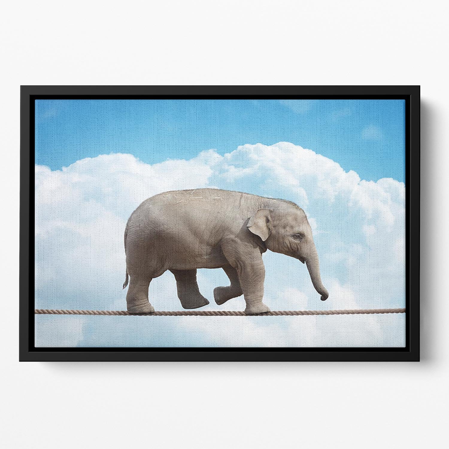 Elehant calf balancing on a tightrope Floating Framed Canvas - Canvas Art Rocks - 2