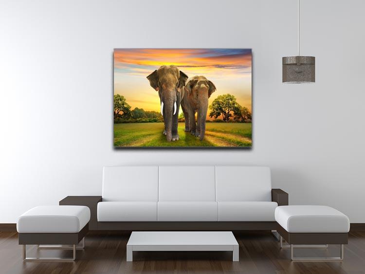 Elephant family on sunset Canvas Print or Poster - Canvas Art Rocks - 4