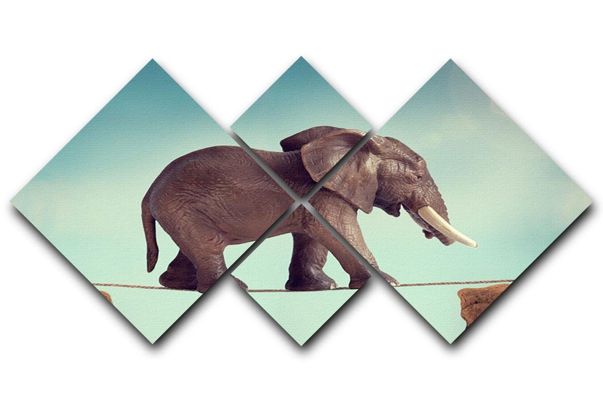 Elephant on a tightrope 4 Square Multi Panel Canvas - Canvas Art Rocks - 1