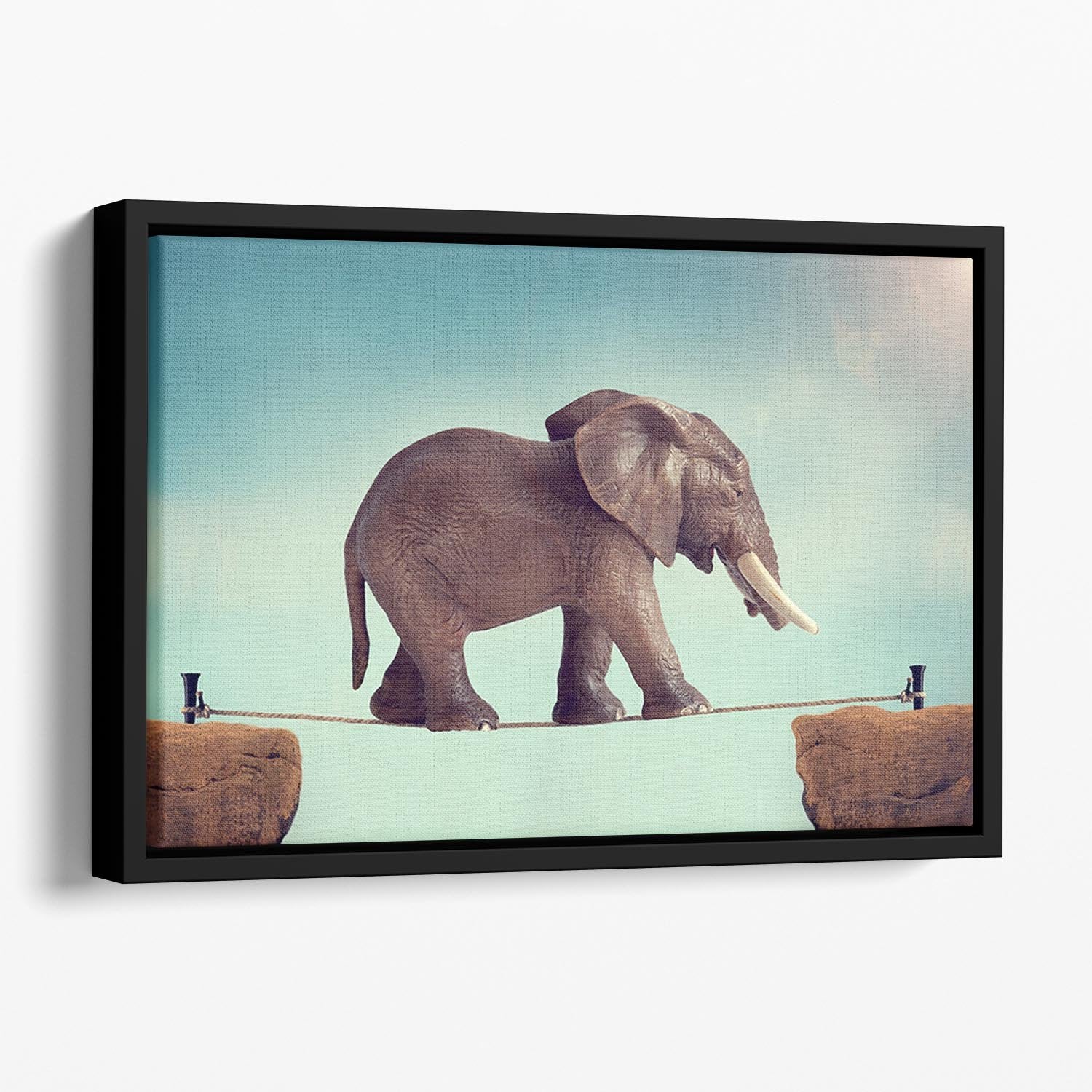 Elephant on a tightrope Floating Framed Canvas - Canvas Art Rocks - 1