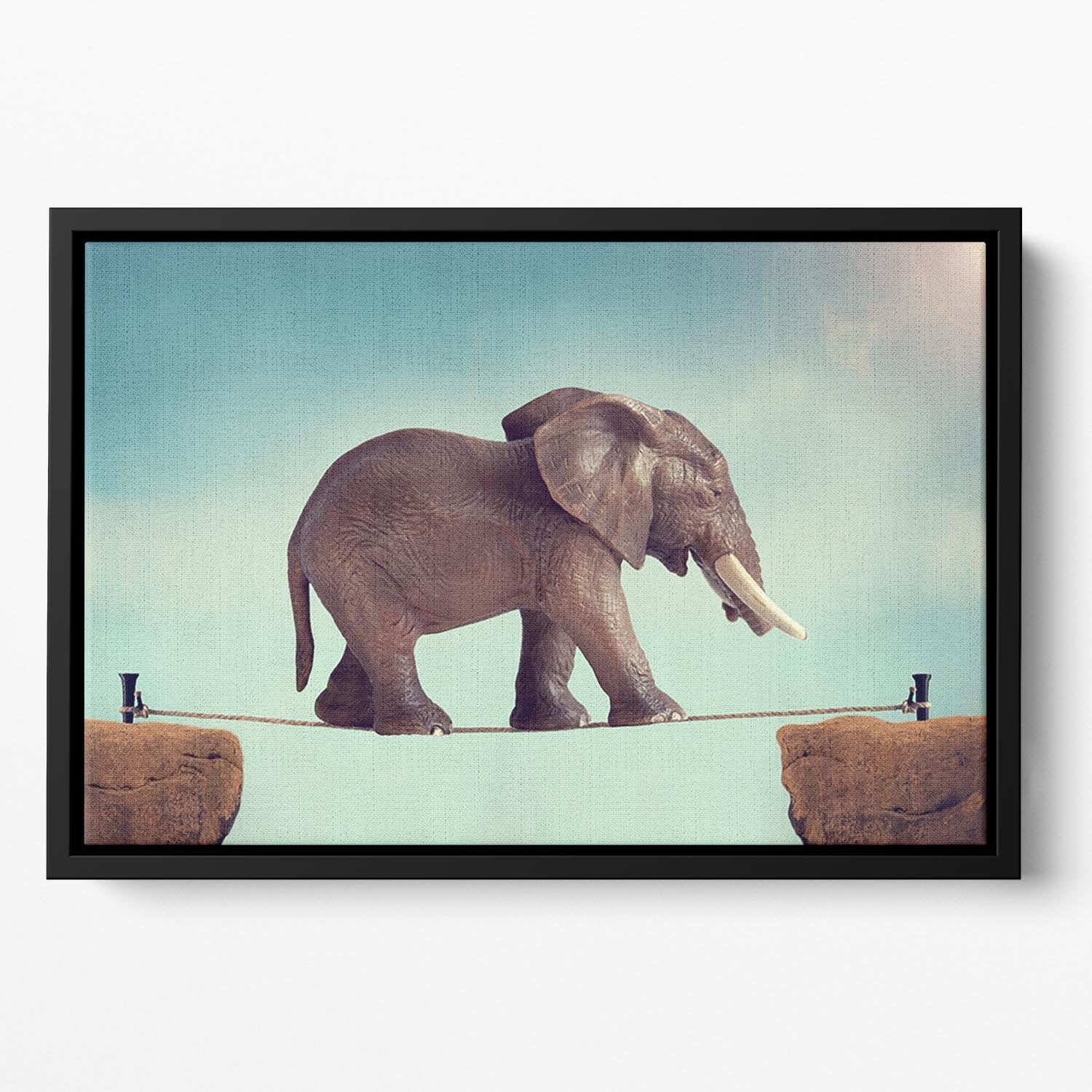 Elephant on a tightrope Floating Framed Canvas - Canvas Art Rocks - 2