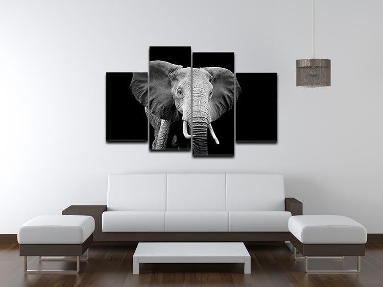 Elephant on dark background. Black and white image 4 Split Panel Canvas - Canvas Art Rocks - 3