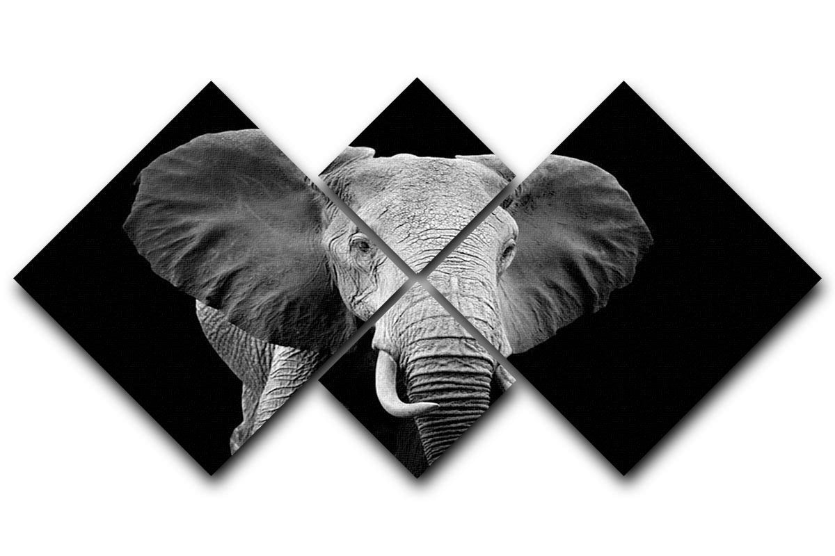 Elephant on dark background. Black and white image 4 Square Multi Panel Canvas - Canvas Art Rocks - 1