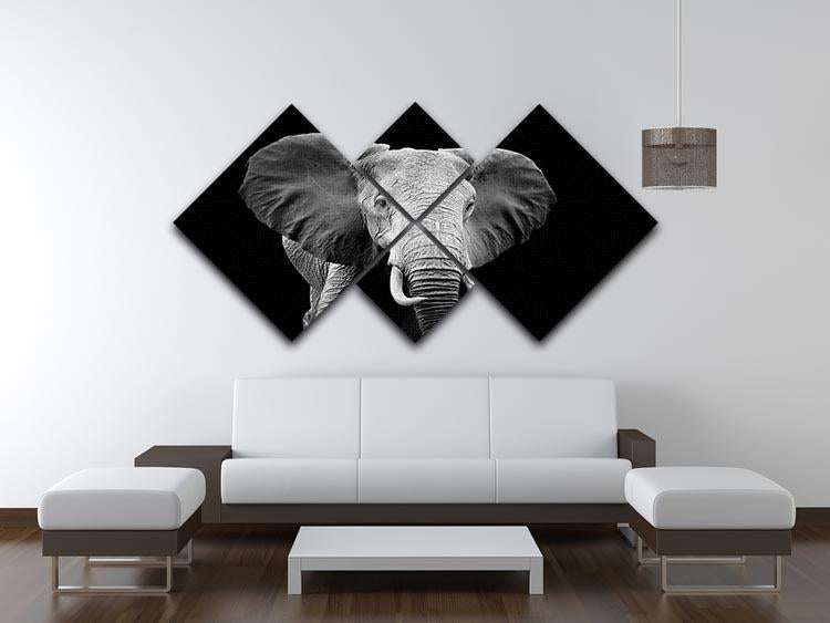 Elephant on dark background. Black and white image 4 Square Multi Panel Canvas - Canvas Art Rocks - 3