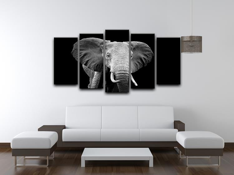 Elephant on dark background. Black and white image 5 Split Panel Canvas - Canvas Art Rocks - 3