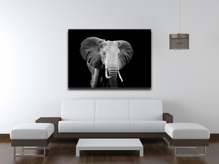 Elephant on dark background. Black and white image Canvas Print or Poster - Canvas Art Rocks - 4