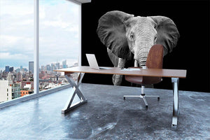 Elephant on dark background. Black and white image Wall Mural Wallpaper - Canvas Art Rocks - 3