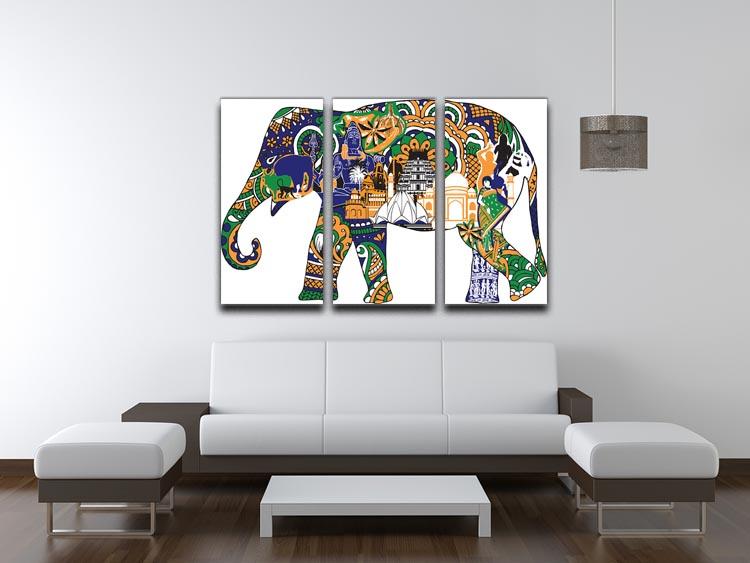 Elephant with Indian symbols 3 Split Panel Canvas Print - Canvas Art Rocks - 3