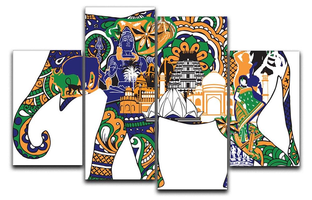 Elephant with Indian symbols 4 Split Panel Canvas - Canvas Art Rocks - 1