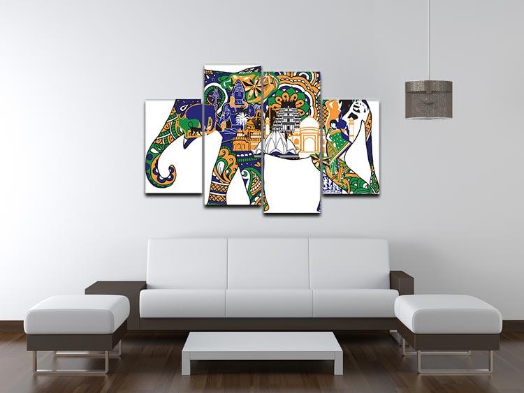 Elephant with Indian symbols 4 Split Panel Canvas - Canvas Art Rocks - 3