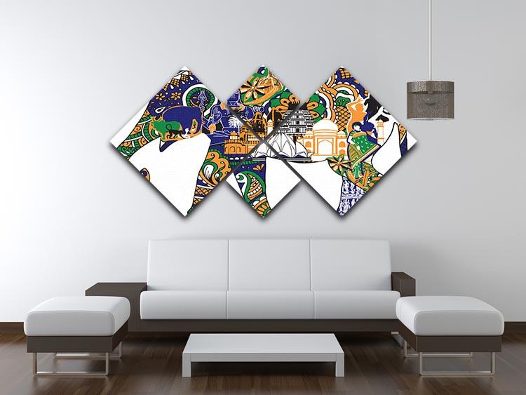 Elephant with Indian symbols 4 Square Multi Panel Canvas - Canvas Art Rocks - 3