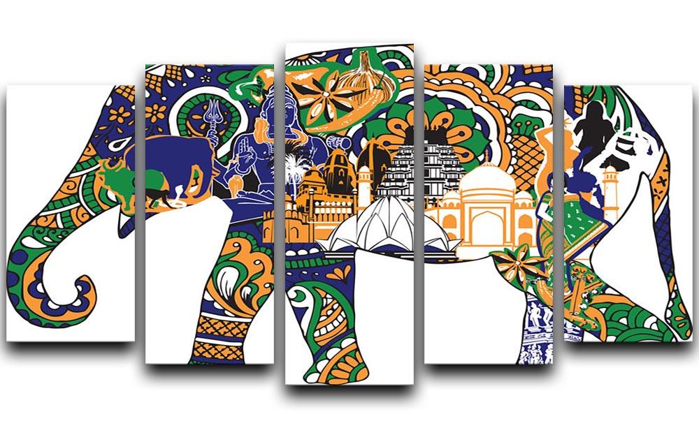 Elephant with Indian symbols 5 Split Panel Canvas - Canvas Art Rocks - 1