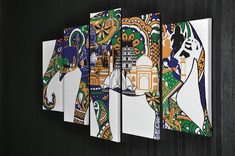 Elephant with Indian symbols 5 Split Panel Canvas - Canvas Art Rocks - 2