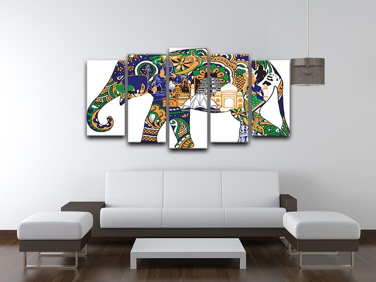 Elephant with Indian symbols 5 Split Panel Canvas - Canvas Art Rocks - 3