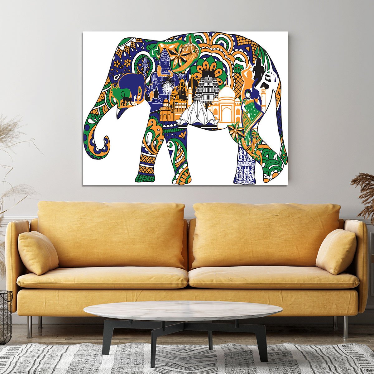 Elephant with Indian symbols Canvas Print or Poster
