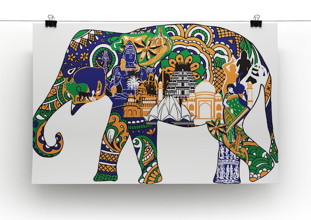 Elephant with Indian symbols Canvas Print or Poster - Canvas Art Rocks - 2