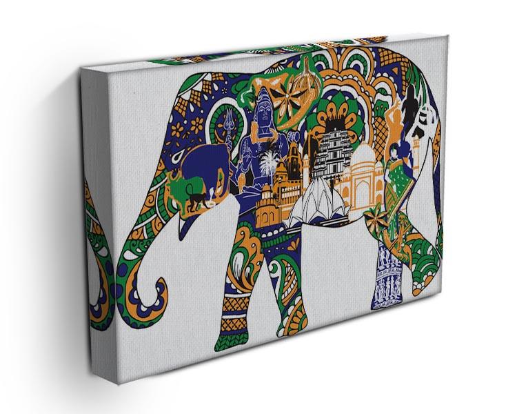 Elephant with Indian symbols Canvas Print or Poster - Canvas Art Rocks - 3