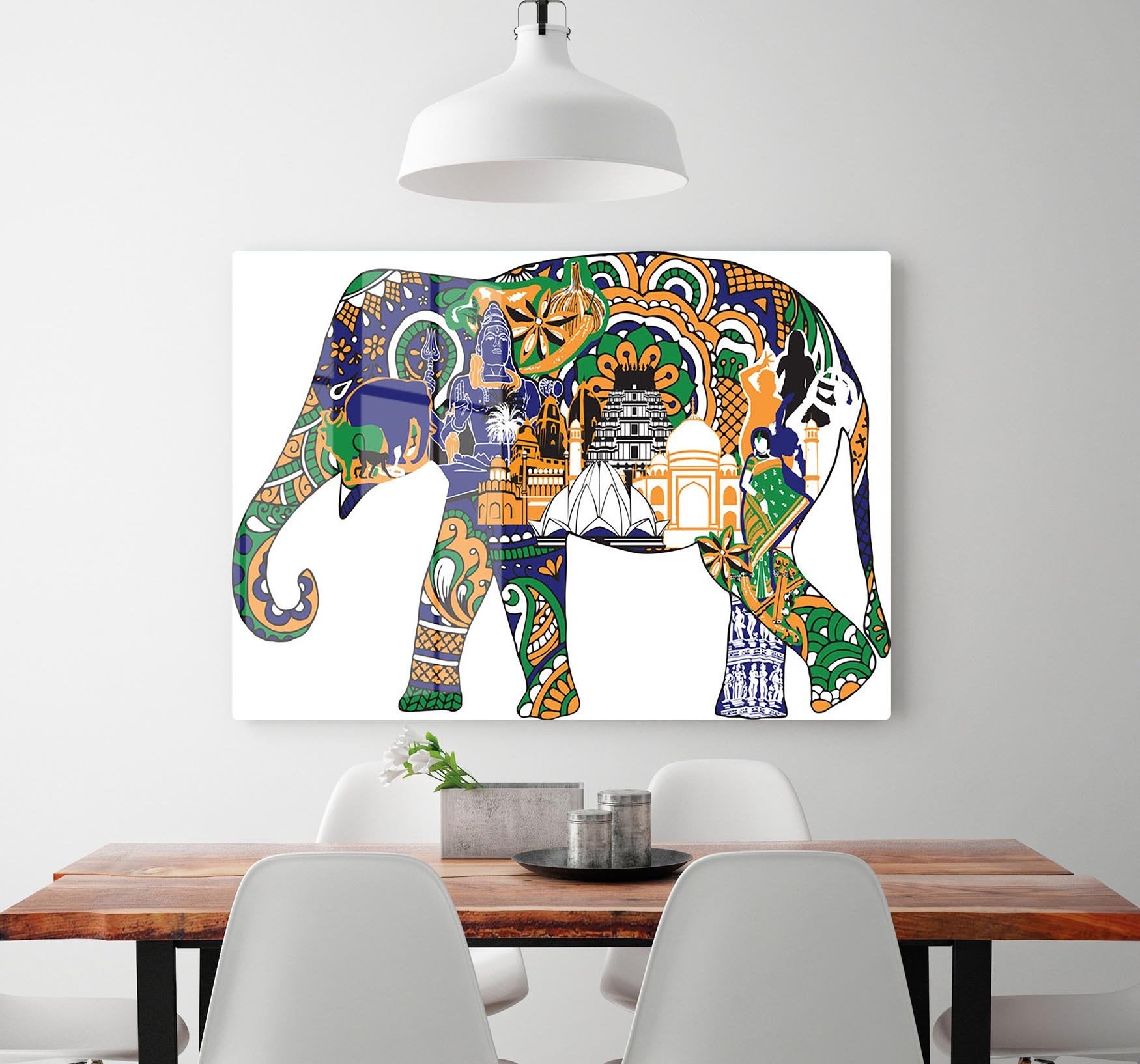Elephant with Indian symbols HD Metal Print - Canvas Art Rocks - 2