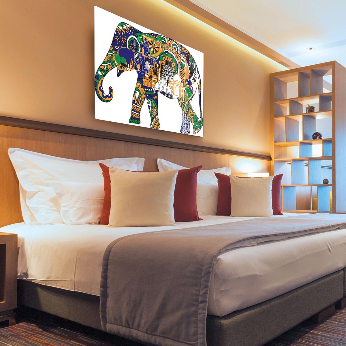 Elephant with Indian symbols HD Metal Print - Canvas Art Rocks - 3
