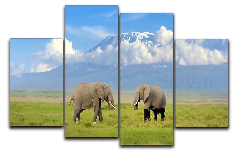 Elephant with Mount Kilimanjaro in the background 4 Split Panel Canvas - Canvas Art Rocks - 1