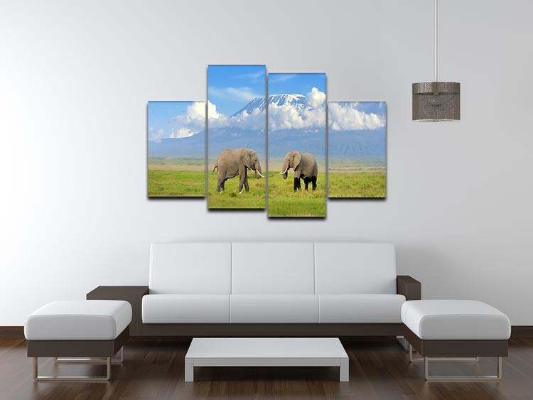 Elephant with Mount Kilimanjaro in the background 4 Split Panel Canvas - Canvas Art Rocks - 3