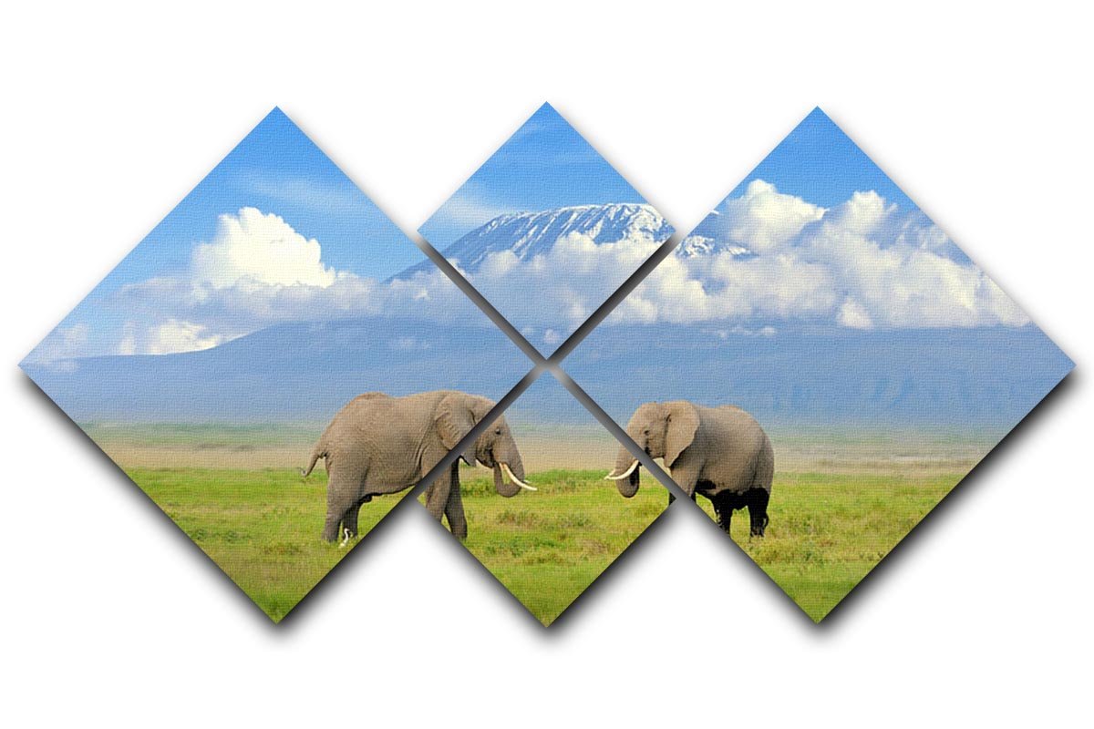 Elephant with Mount Kilimanjaro in the background 4 Square Multi Panel Canvas - Canvas Art Rocks - 1
