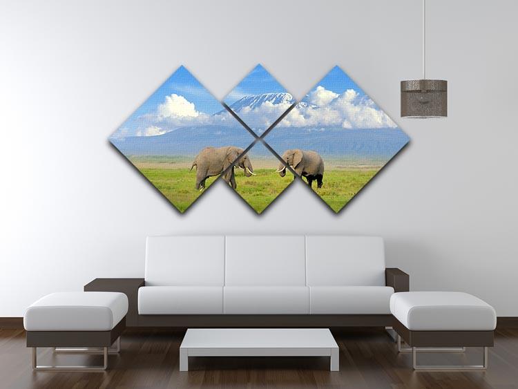 Elephant with Mount Kilimanjaro in the background 4 Square Multi Panel Canvas - Canvas Art Rocks - 3