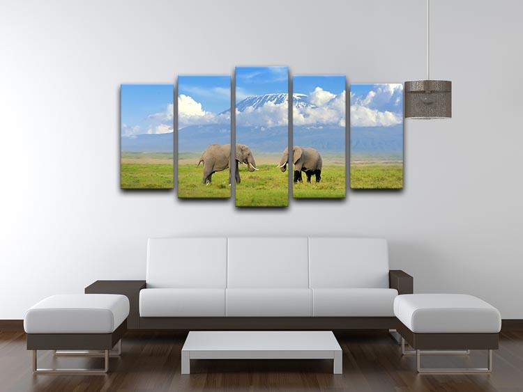 Elephant with Mount Kilimanjaro in the background 5 Split Panel Canvas - Canvas Art Rocks - 3