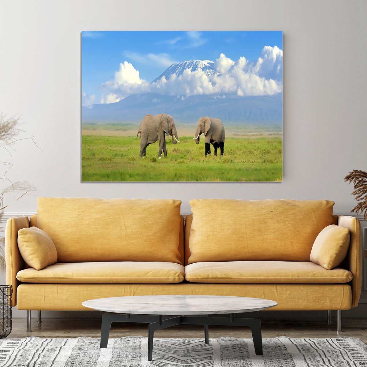 Elephant with Mount Kilimanjaro in the background Canvas Print or Poster