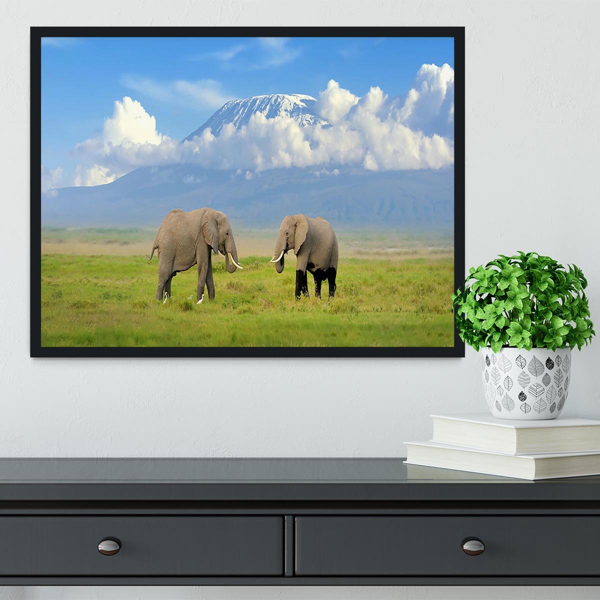 Elephant with Mount Kilimanjaro in the background Framed Print - Canvas Art Rocks - 2