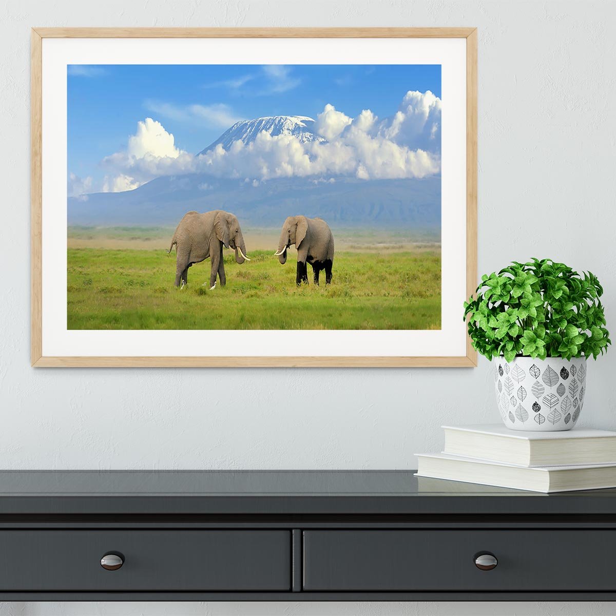 Elephant with Mount Kilimanjaro in the background Framed Print - Canvas Art Rocks - 3