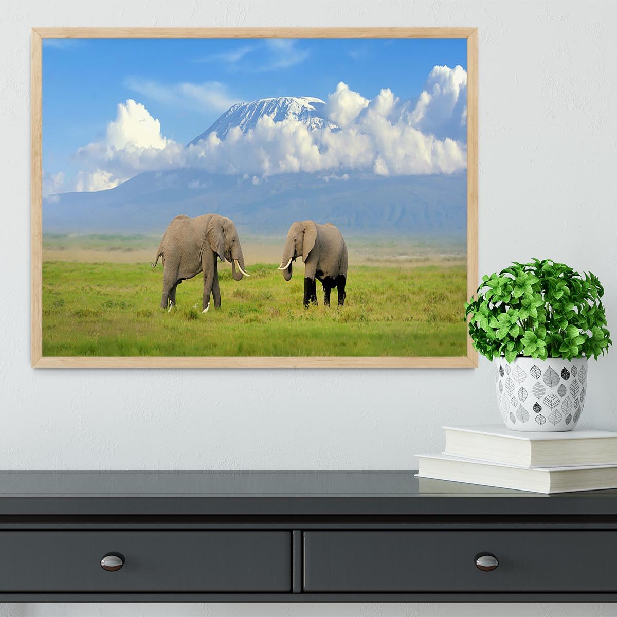 Elephant with Mount Kilimanjaro in the background Framed Print - Canvas Art Rocks - 4