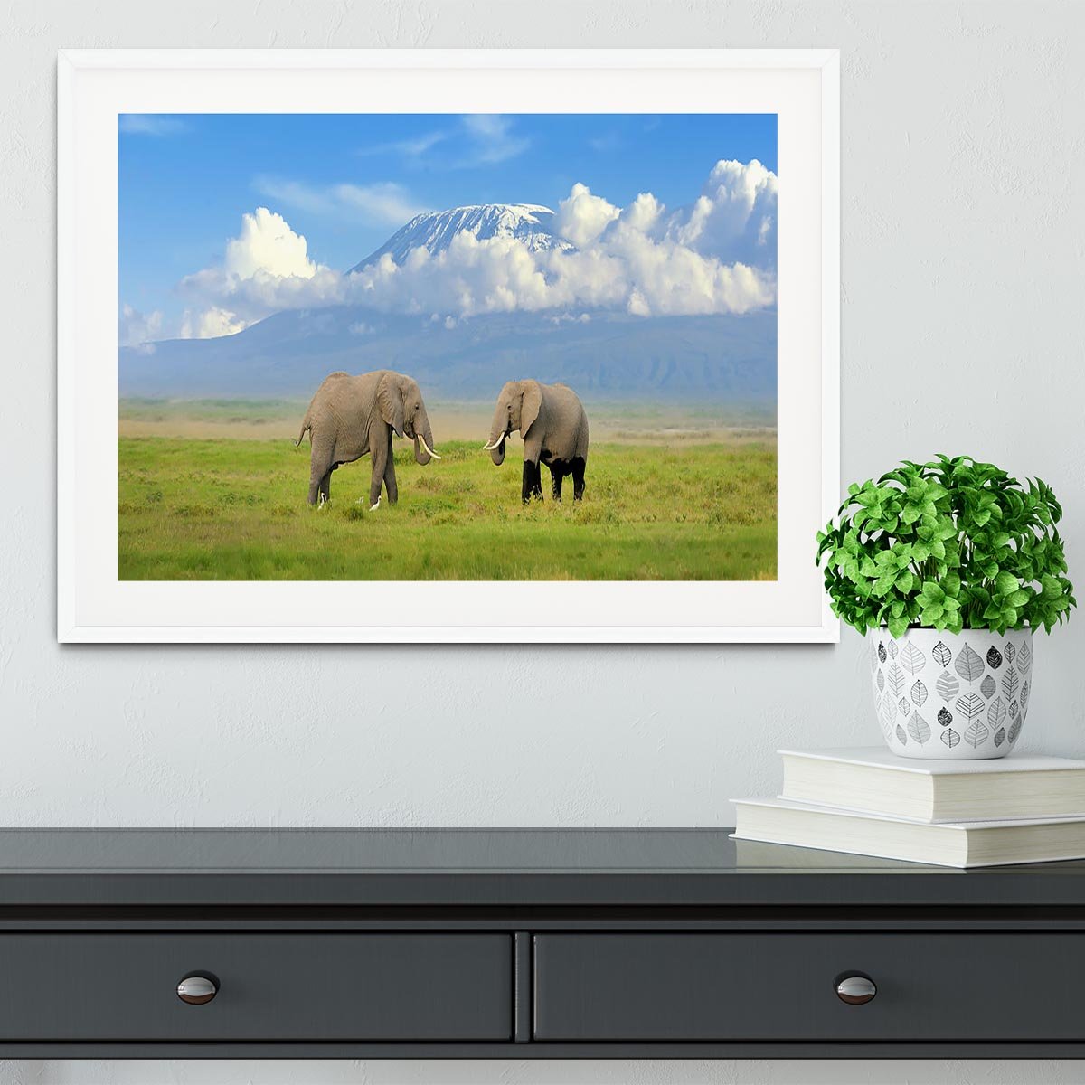 Elephant with Mount Kilimanjaro in the background Framed Print - Canvas Art Rocks - 5