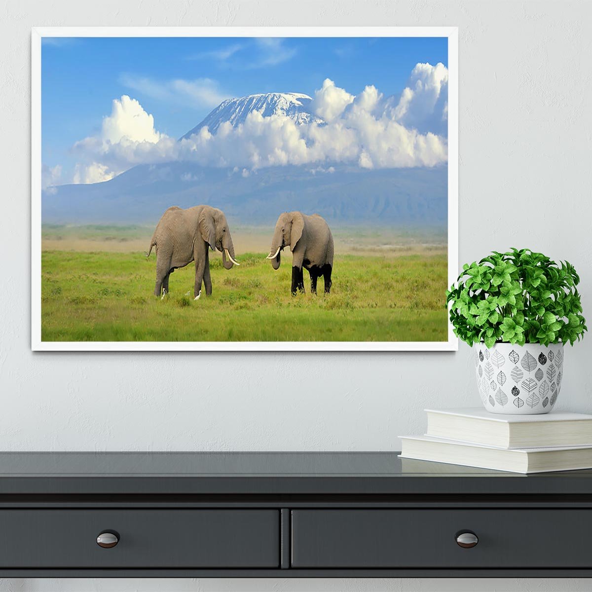 Elephant with Mount Kilimanjaro in the background Framed Print - Canvas Art Rocks -6