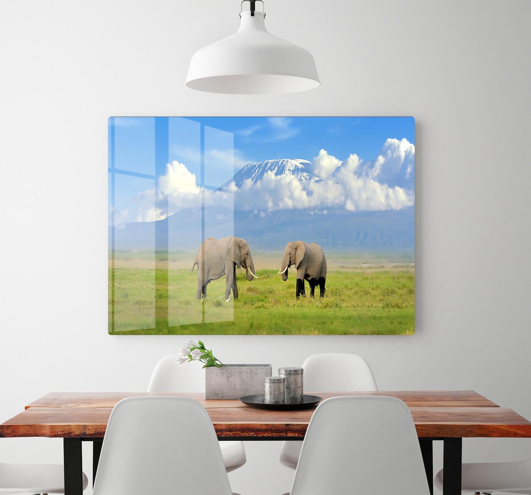 Elephant with Mount Kilimanjaro in the background HD Metal Print - Canvas Art Rocks - 2