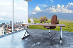 Elephant with Mount Kilimanjaro in the background Wall Mural Wallpaper - Canvas Art Rocks - 3