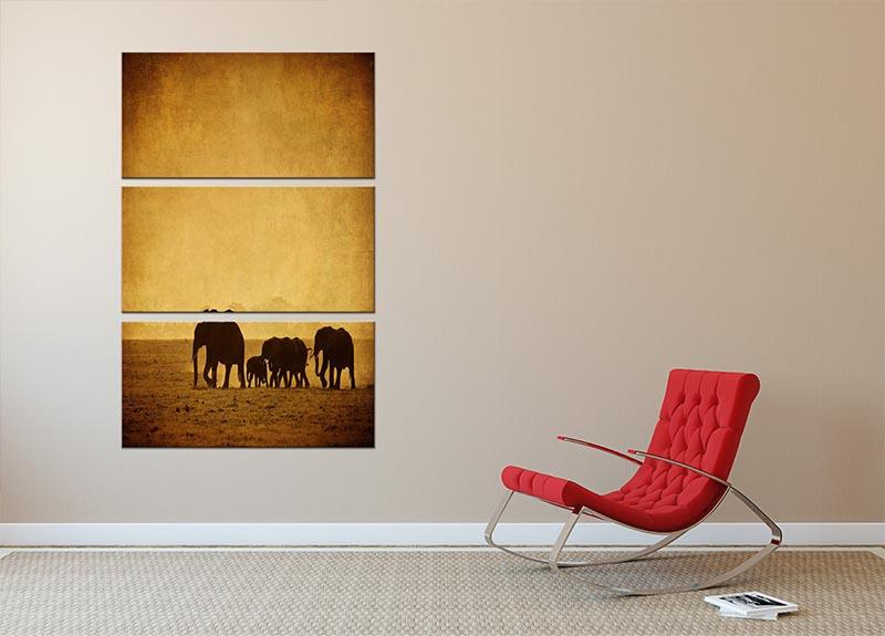 Elephants family amboseli kenya 3 Split Panel Canvas Print - Canvas Art Rocks - 2