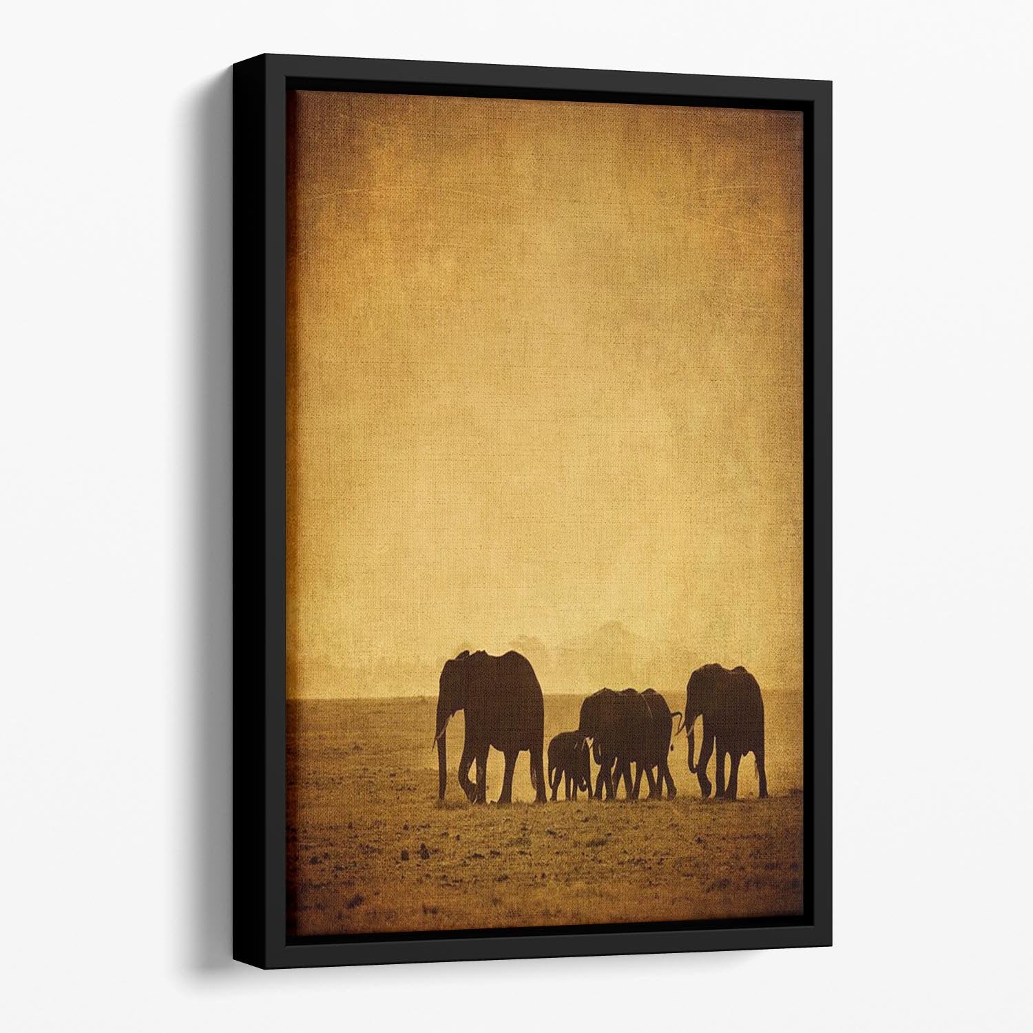 Elephants family amboseli kenya Floating Framed Canvas - Canvas Art Rocks - 1