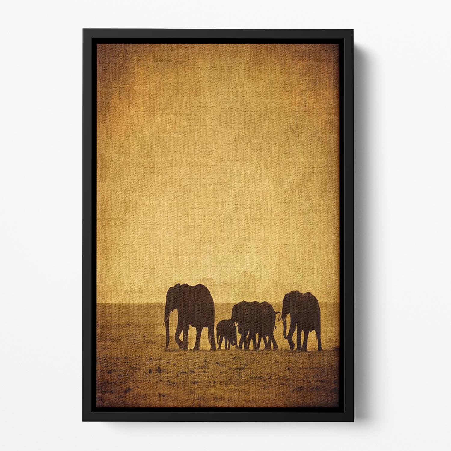 Elephants family amboseli kenya Floating Framed Canvas - Canvas Art Rocks - 2