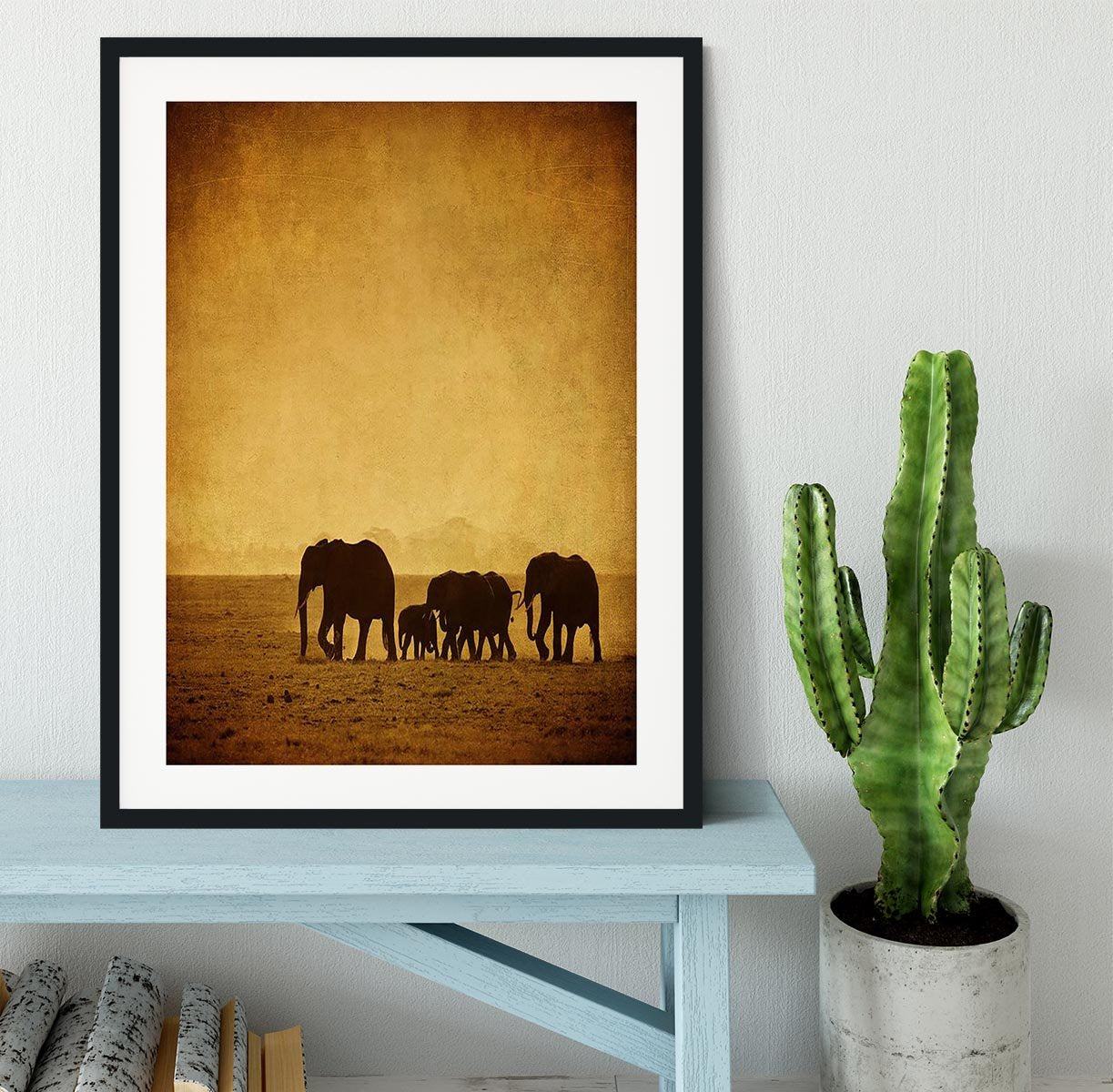 Elephants family amboseli kenya Framed Print - Canvas Art Rocks - 1