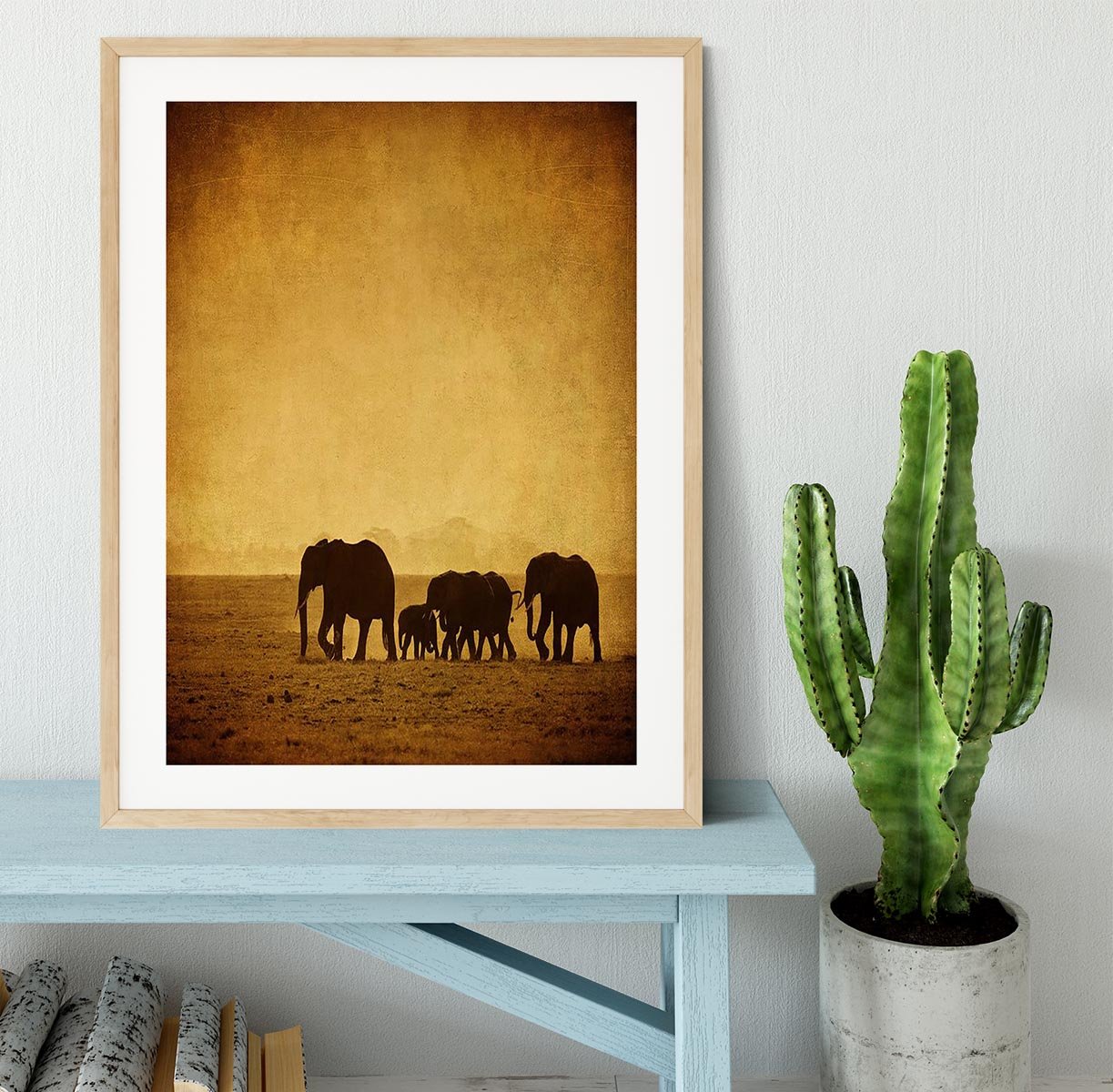 Elephants family amboseli kenya Framed Print - Canvas Art Rocks - 3